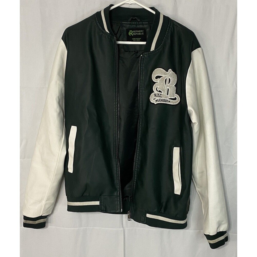 Refinery Republic Green and White Faux Leather Varsity Size Medium